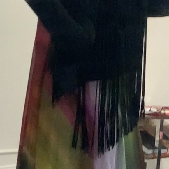 Elie Tahari Black Goat Leather Fringe - Picture 5 of 10